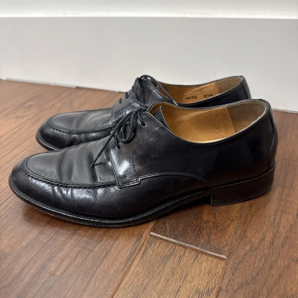 Mercanti Florentini Leather Oxford Dress Shoes Men 8.5M Black Made in Italy Lace